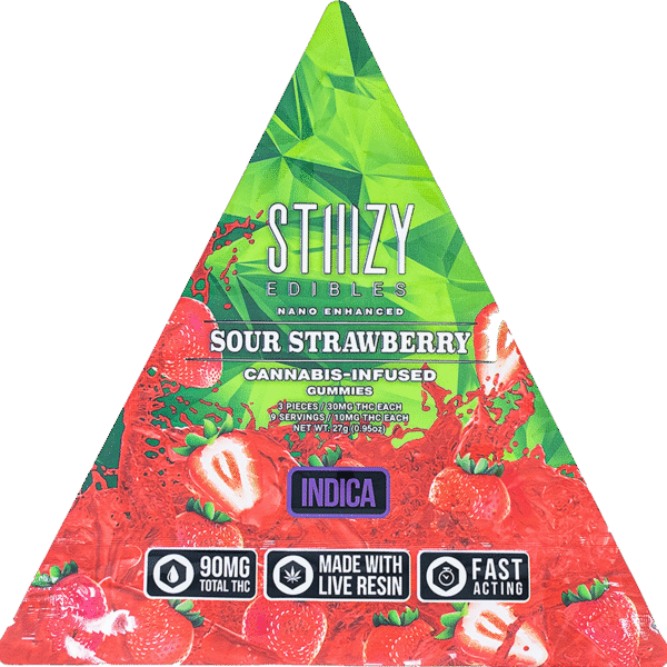 STIIIZY EDIBLES SOUR STRAWBERRY 90MG GUMMY TRIANGLES